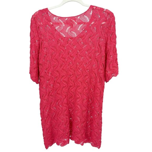 Dressbarn Women's Pink Crochet Knit Short Sleeve Top Coverup Size 2X - Picture 2 of 9